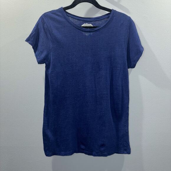 NOT SHY 100% Linen Short-Sleeve Tee | Navy | Size Large - Picture 1 of 10